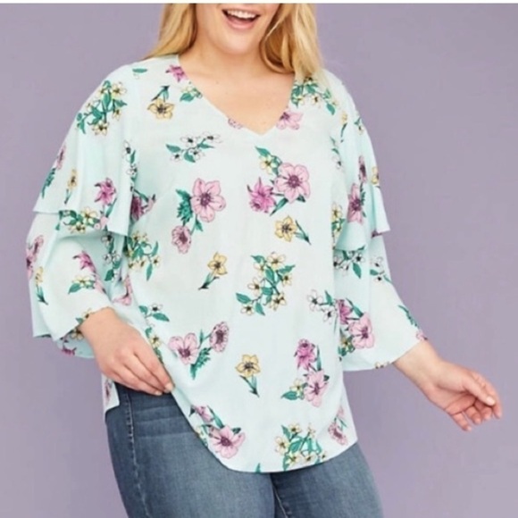 Lane Bryant Tops - Lane Bryant Blue Floral Blouse